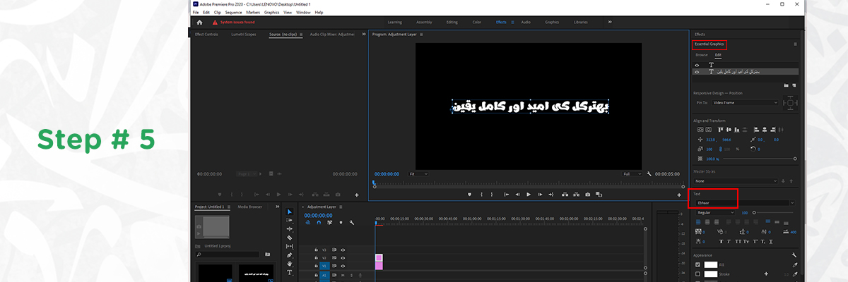 Urdu fonts Adobe Premiere Pro step 5